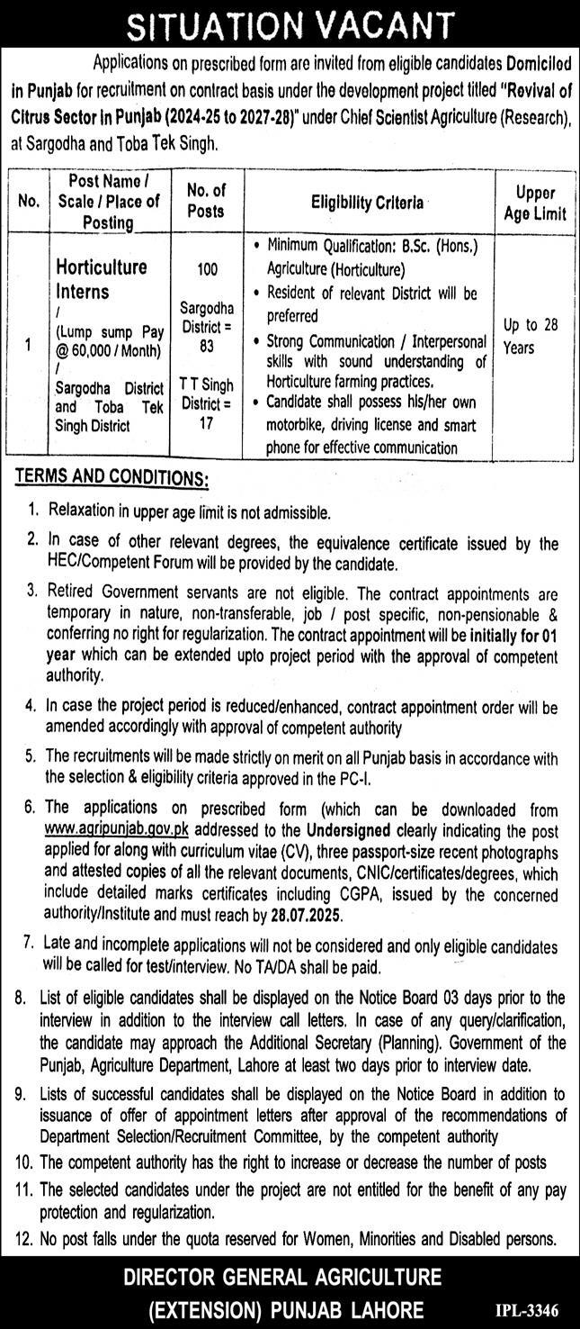 Jobs in Agriculture Department Sargodha